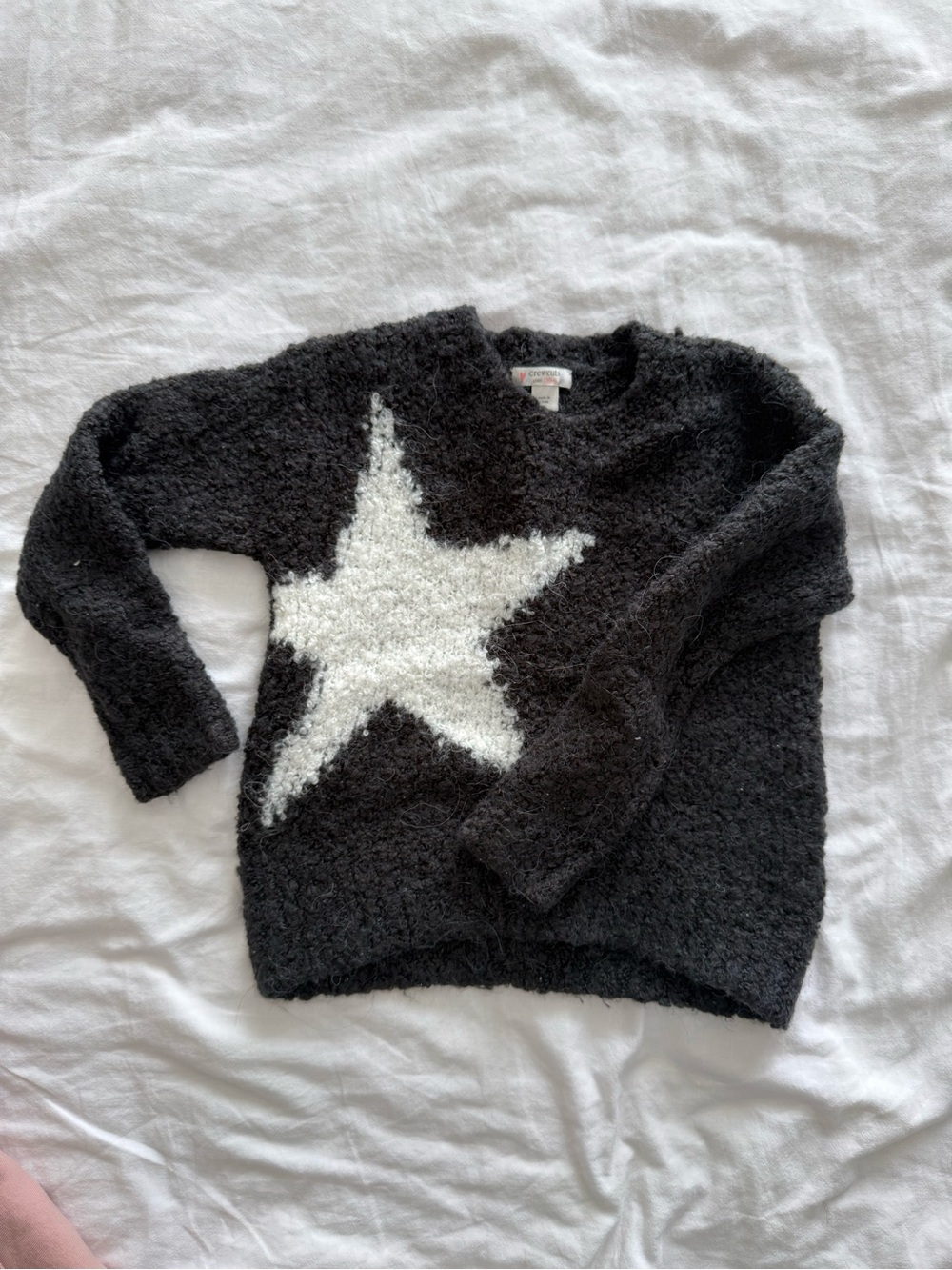 Crewcuts Black Fuzzy Crewneck Sweater with White Star xs 4/5